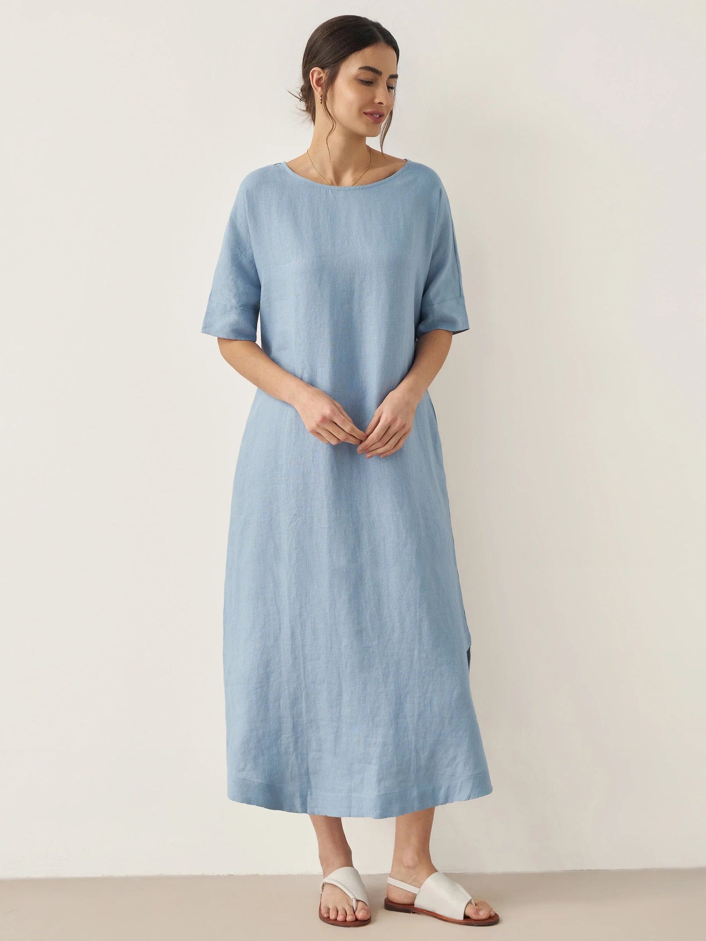 100% Linen Loose Fit Kimono Maxi Dress MADDIE