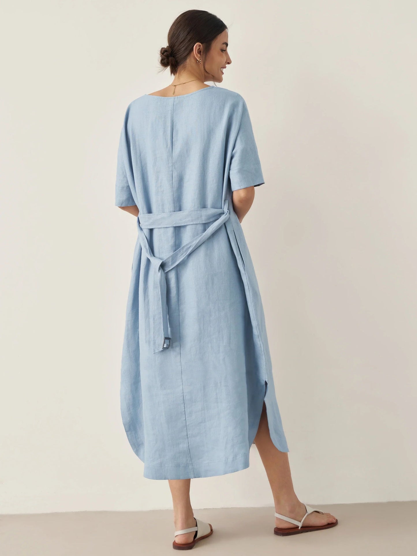 100% Linen Loose Fit Kimono Maxi Dress MADDIE