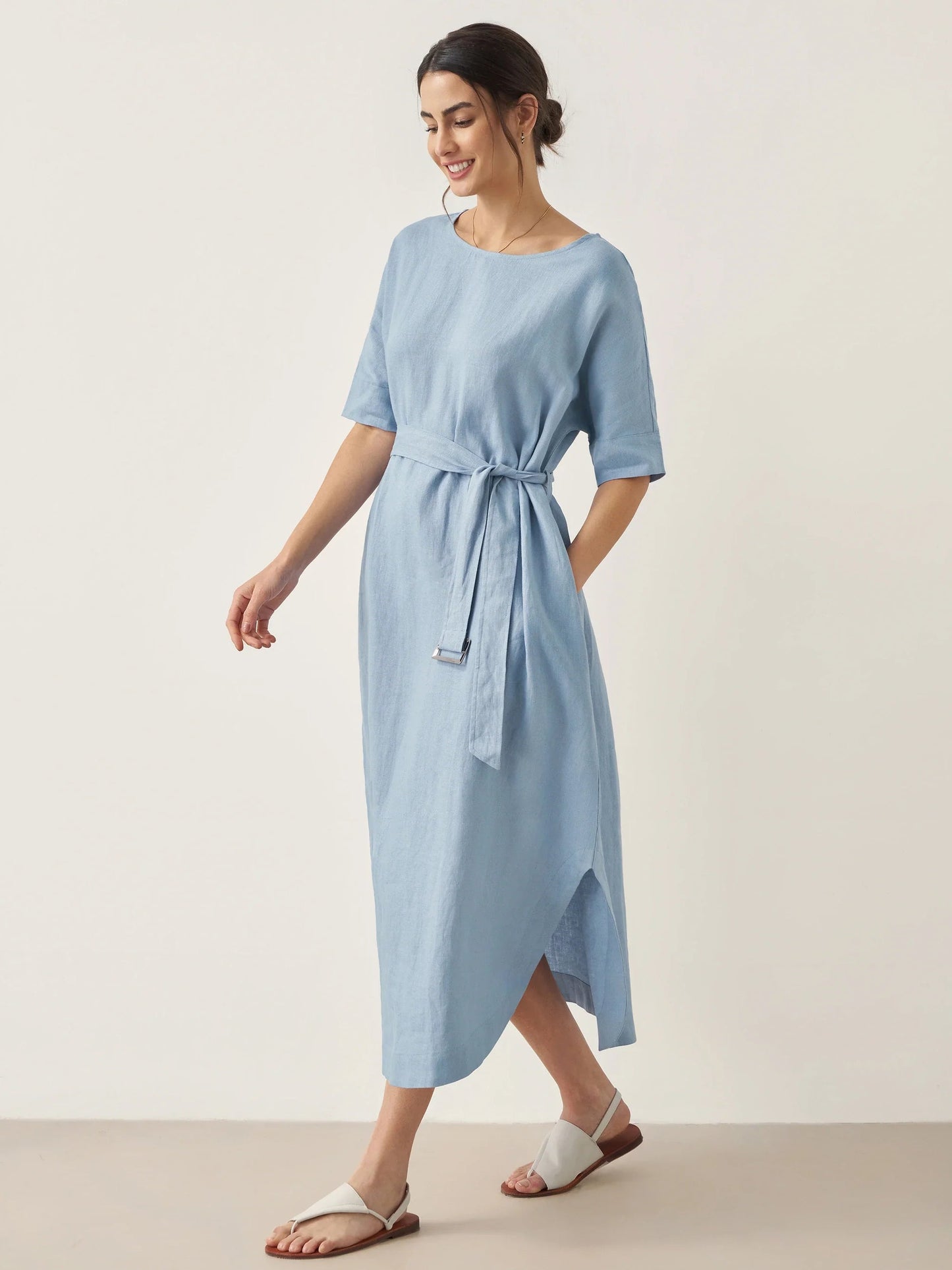 100% Linen Loose Fit Kimono Maxi Dress MADDIE