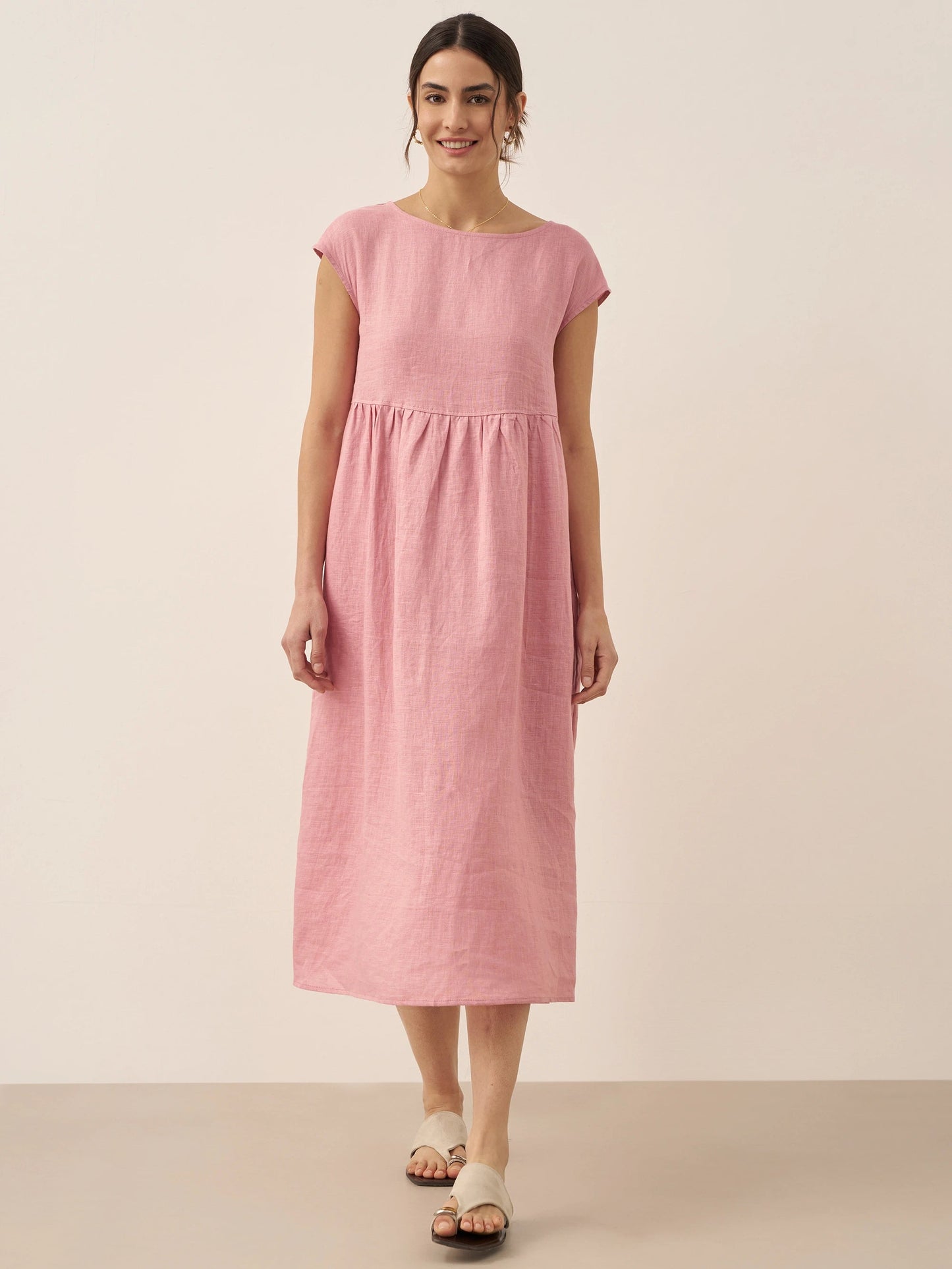 Linen Striped Cap Sleeve Washed Maxi Dress