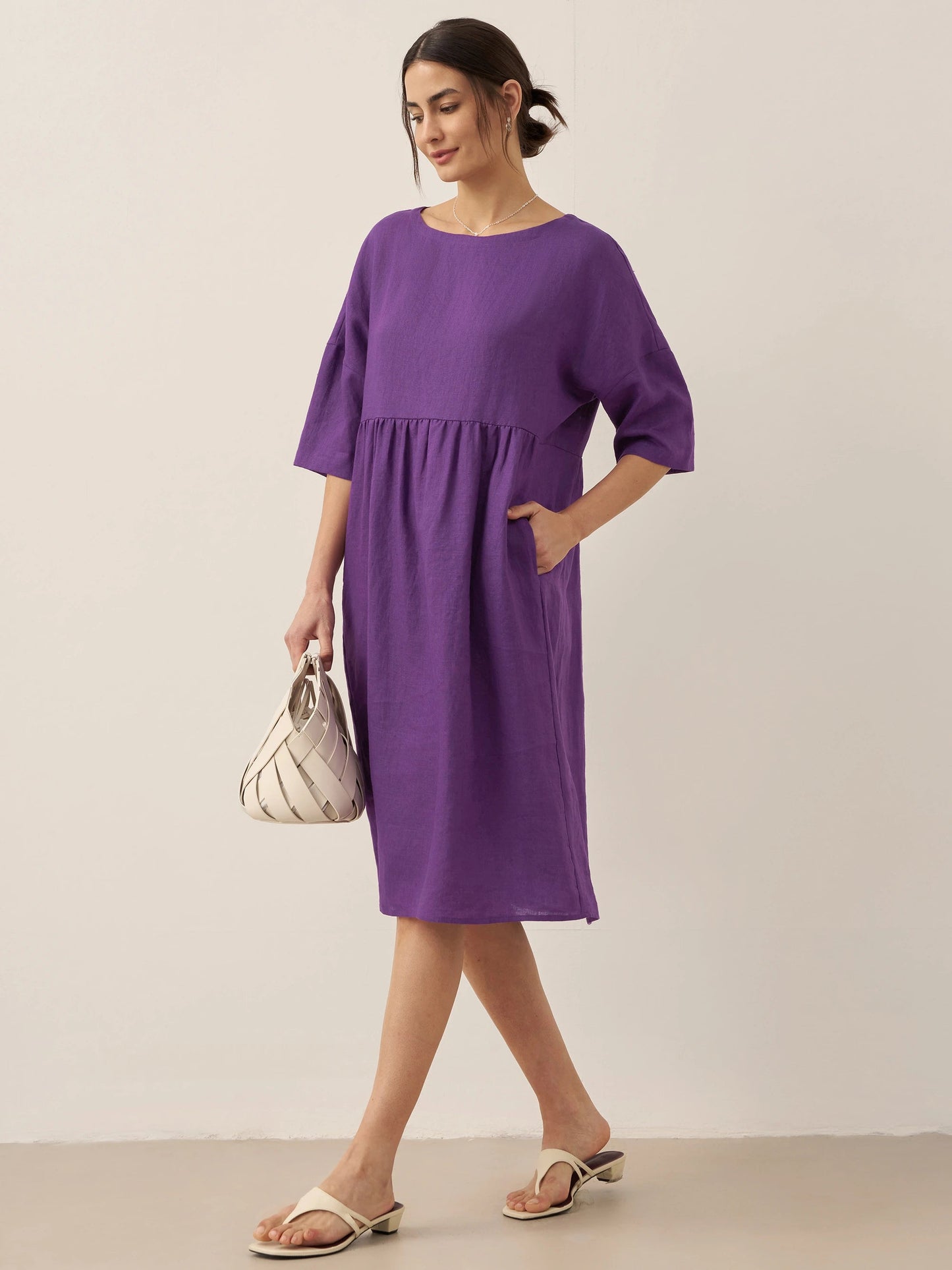 100% Linen A-Line Midi Dress VALENCIA