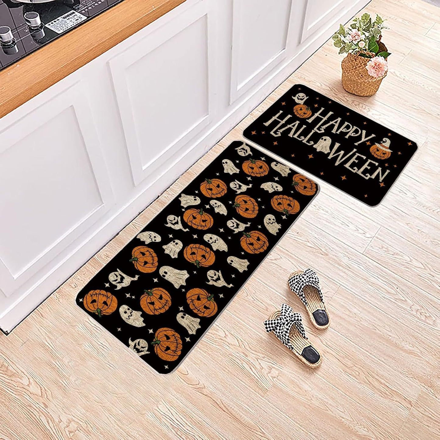 🎃 Washable Non-Slip Halloween Kitchen Rug Sets of 2