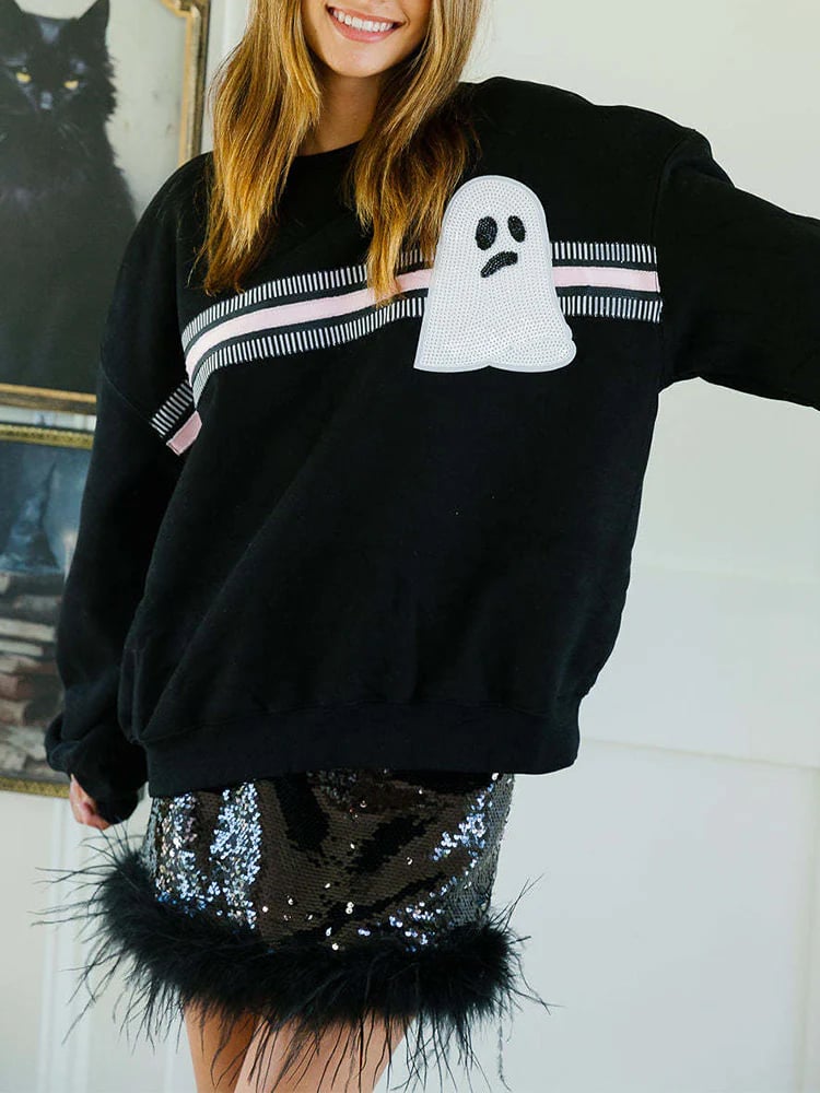 🎃Halloween Sequin Pullover Long Sleeve Sweatshirts Tops