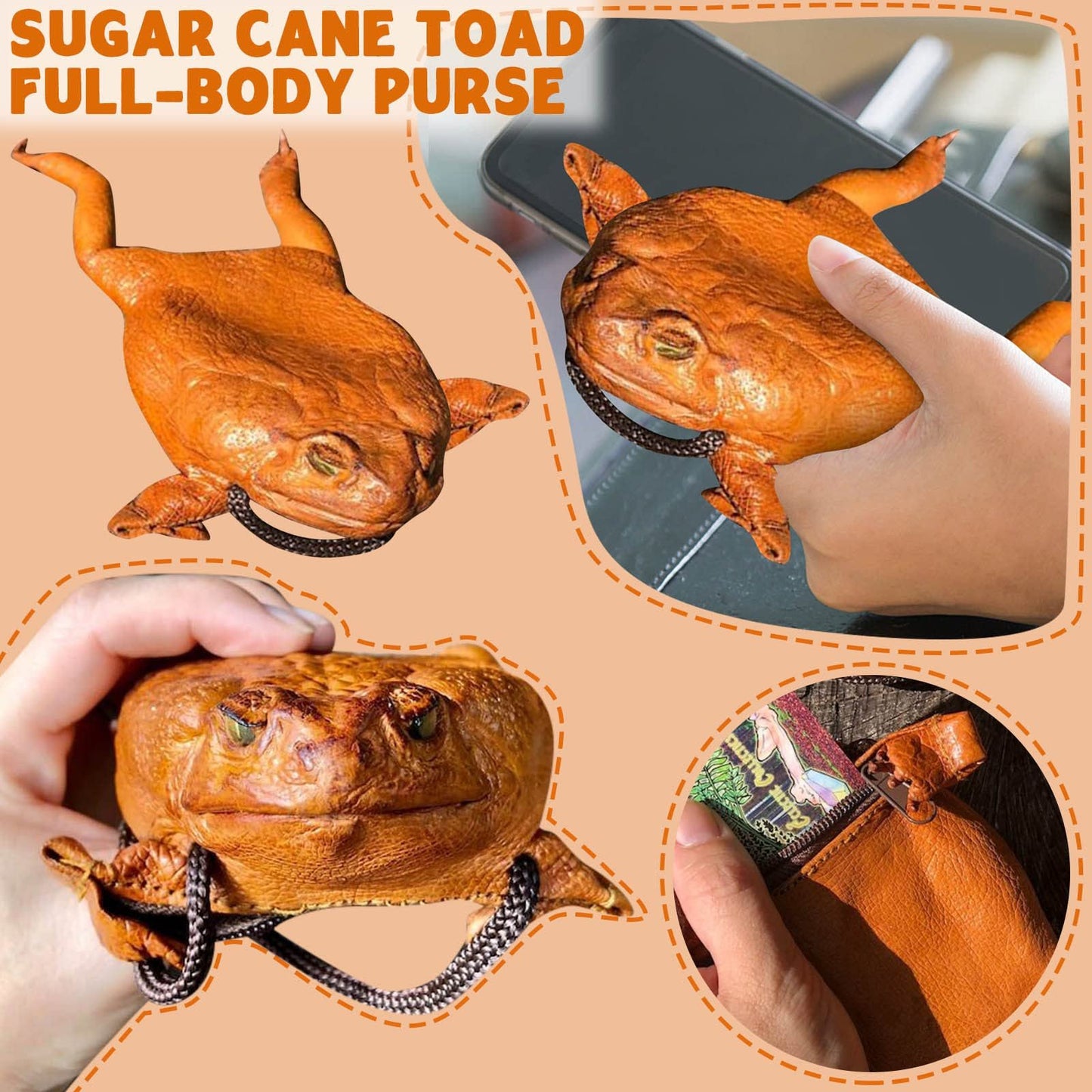 🎃Halloween Decorations🐸Funny Cane Toad Frog Purse