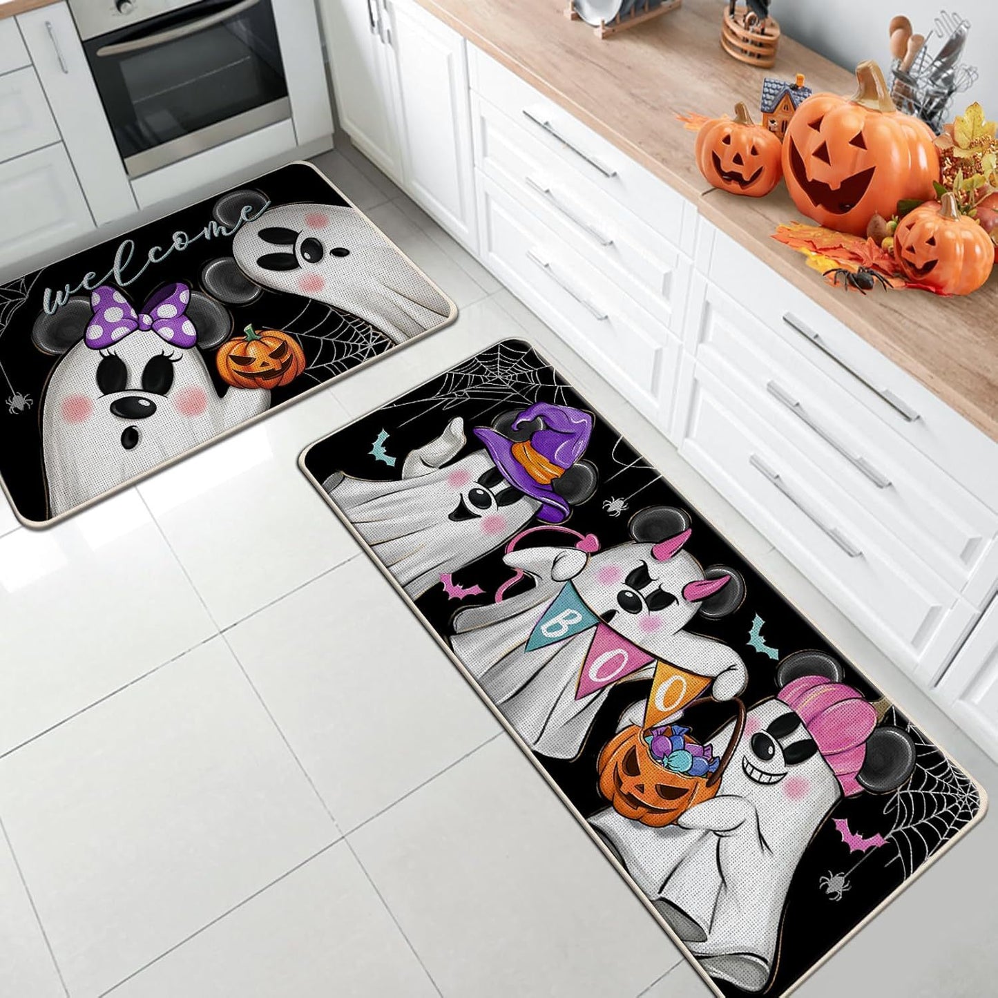 🎃 Washable Non-Slip Halloween Kitchen Rug Sets of 2