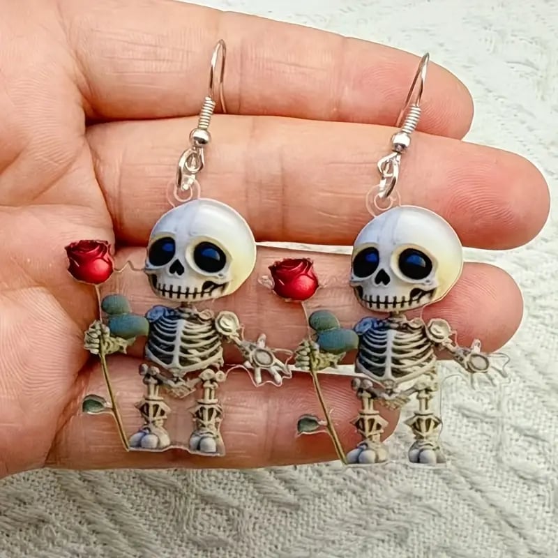 🖤 Skeleton & Black Cat Halloween Earrings