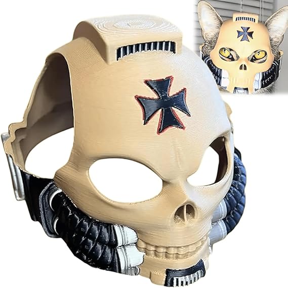 🔥Cat Helmet, Cool Gothic Pet Armor Mask for Cats & Small Dogs, Adjustable Lightweight Halloween Cosplay Costume, Sci-Fi Inspired Skull Kitty Decor Accessory for Photo Shoots