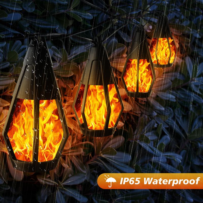 Outdoor Solar String Lights with 15 Flickering Flame Bulbs, Waterproof Warm White Solar Outdoor Lights for Garden Patio Gazebo Tavern Cafe Party Halloween Decoration