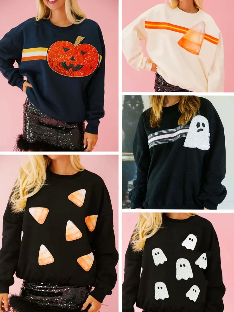 🎃Halloween Sequin Pullover Long Sleeve Sweatshirts Tops