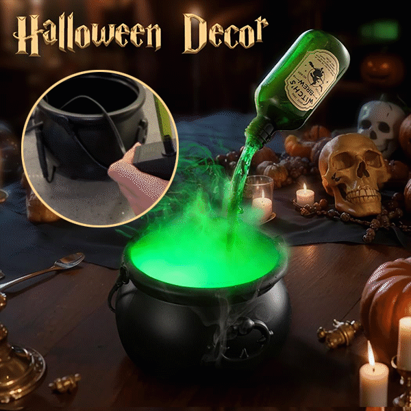 🔥Halloween Decorations Indoor Witches Cauldron with Magic Floating Potion Bottles & Fog Maker