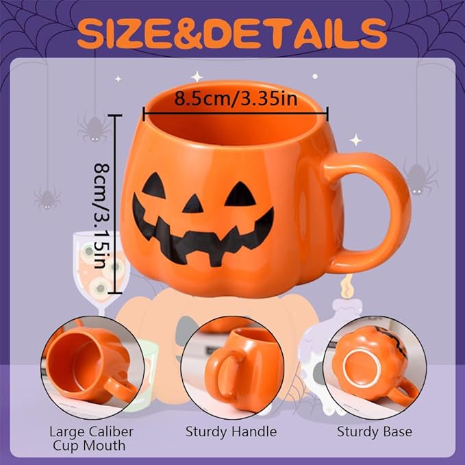 👻Halloween Mugs Set - Black Pumpkin & White Ghost Ceramic Coffee Cups 🎃