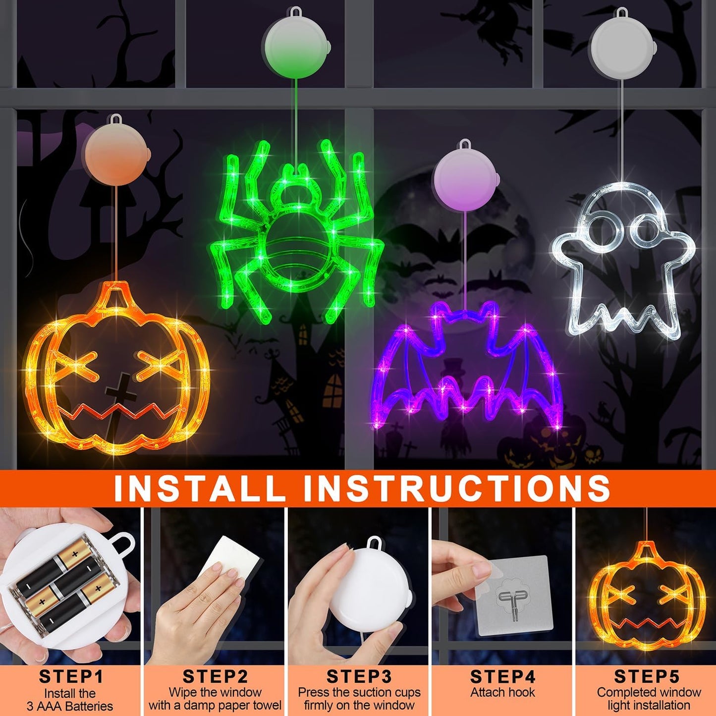 👻Halloween Hot Sale-Halloween Decorations Window Lights with Suction Cup🎃