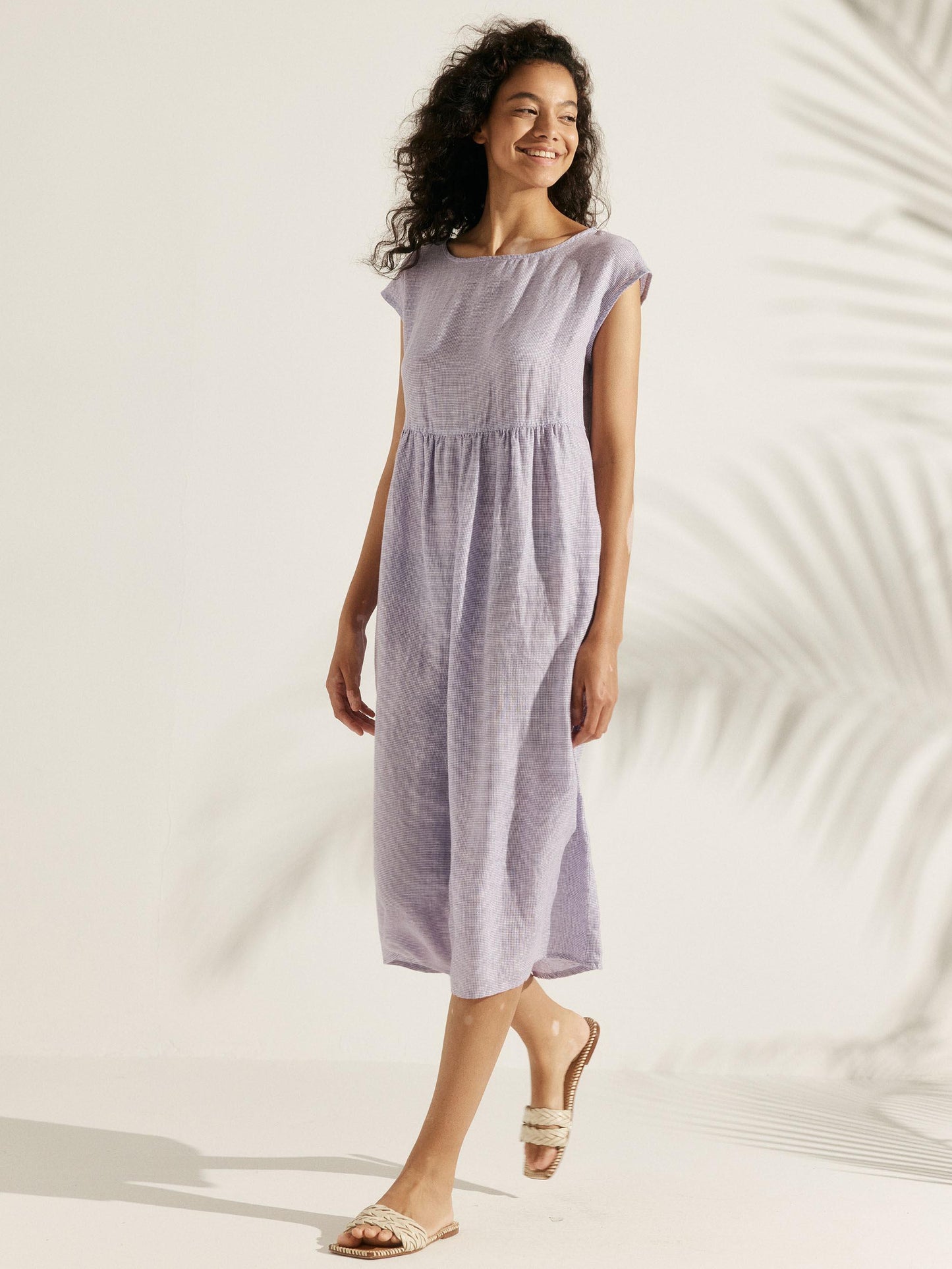 100% Linen Cap Sleeve Washed Maxi Dress JOAN