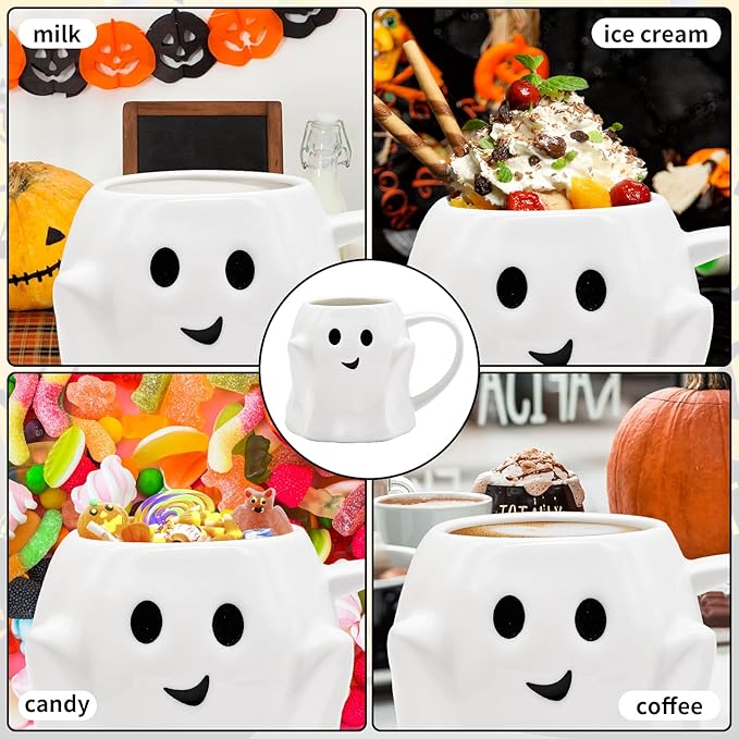👻Halloween Mugs Set - Black Pumpkin & White Ghost Ceramic Coffee Cups 🎃