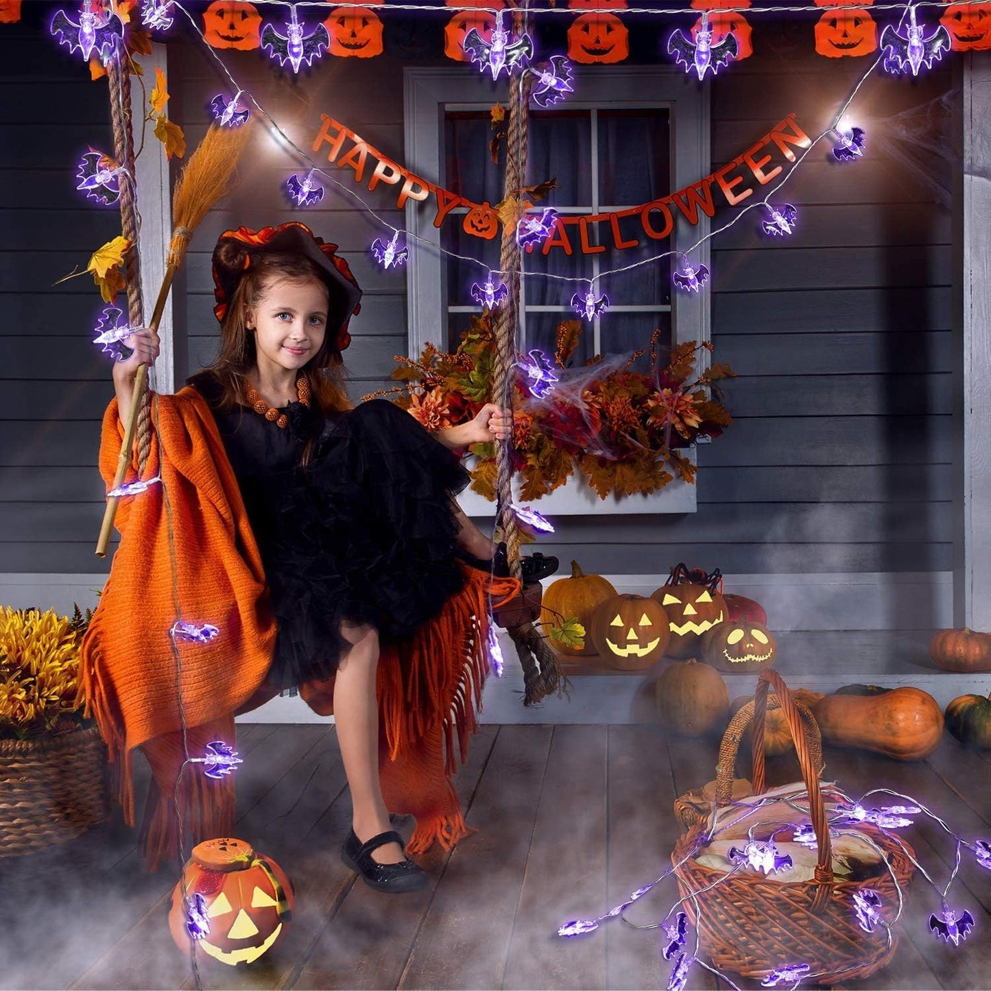 š2025 Halloween Hot Saleā”Halloween LED Light String - 10ft Battery-Powered Fairy Lights with Ghosts, Pumpkins, Spiders & Skulls for Indoor/Outdoor Decor