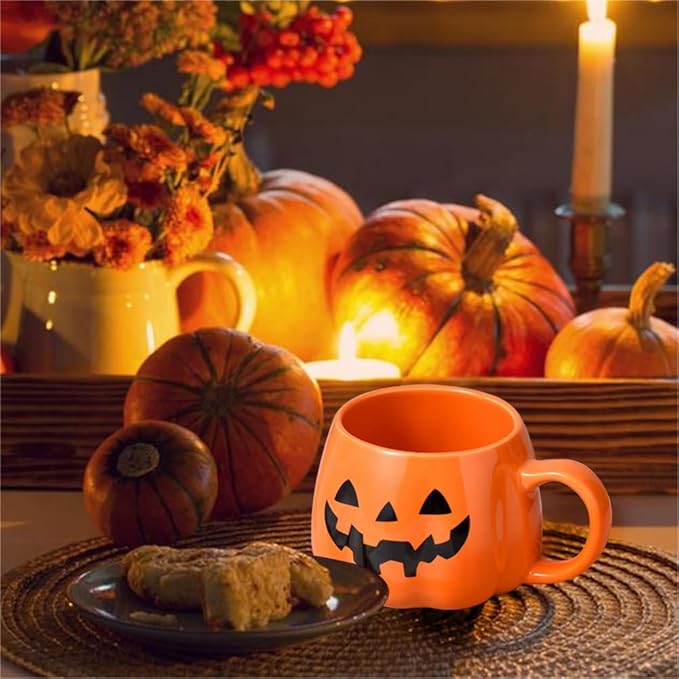 👻Halloween Mugs Set - Black Pumpkin & White Ghost Ceramic Coffee Cups 🎃