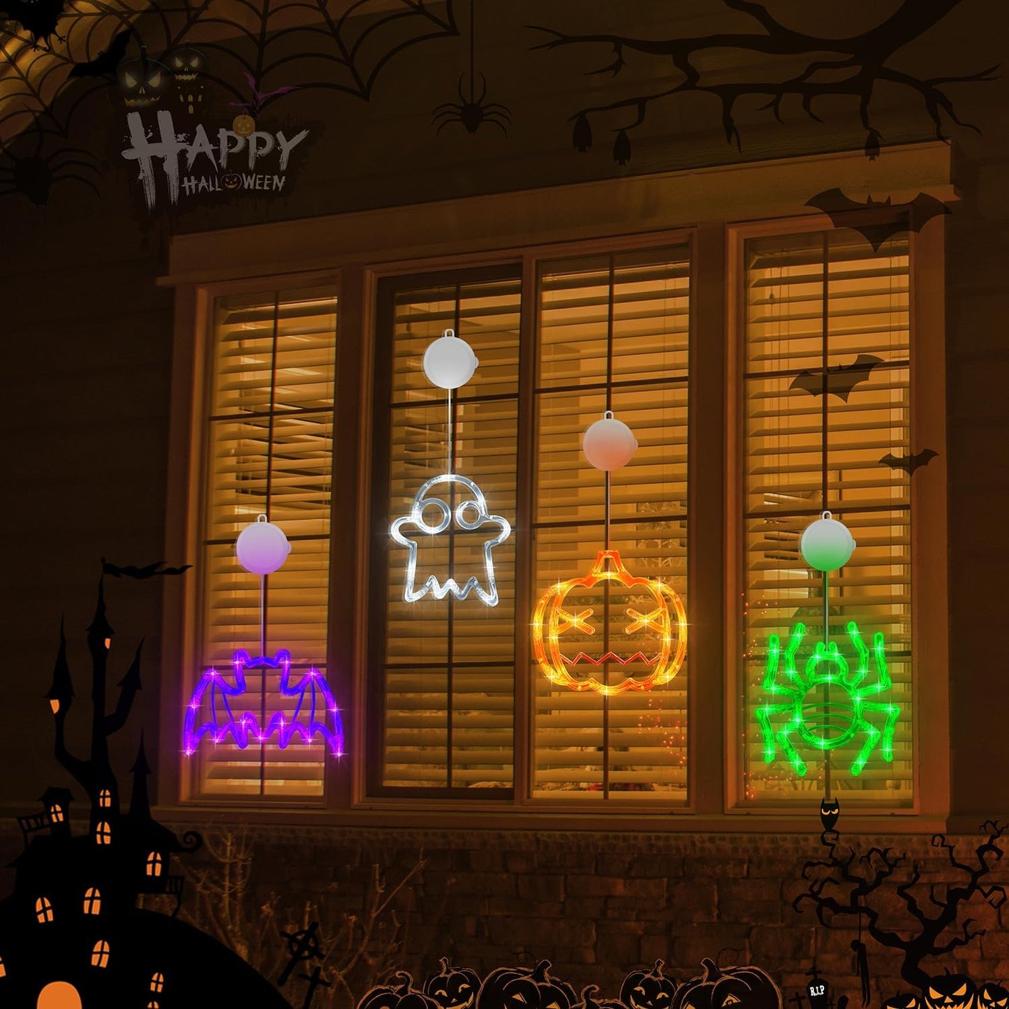 👻Halloween Hot Sale-Halloween Decorations Window Lights with Suction Cup🎃