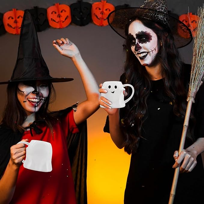 👻Halloween Mugs Set - Black Pumpkin & White Ghost Ceramic Coffee Cups 🎃