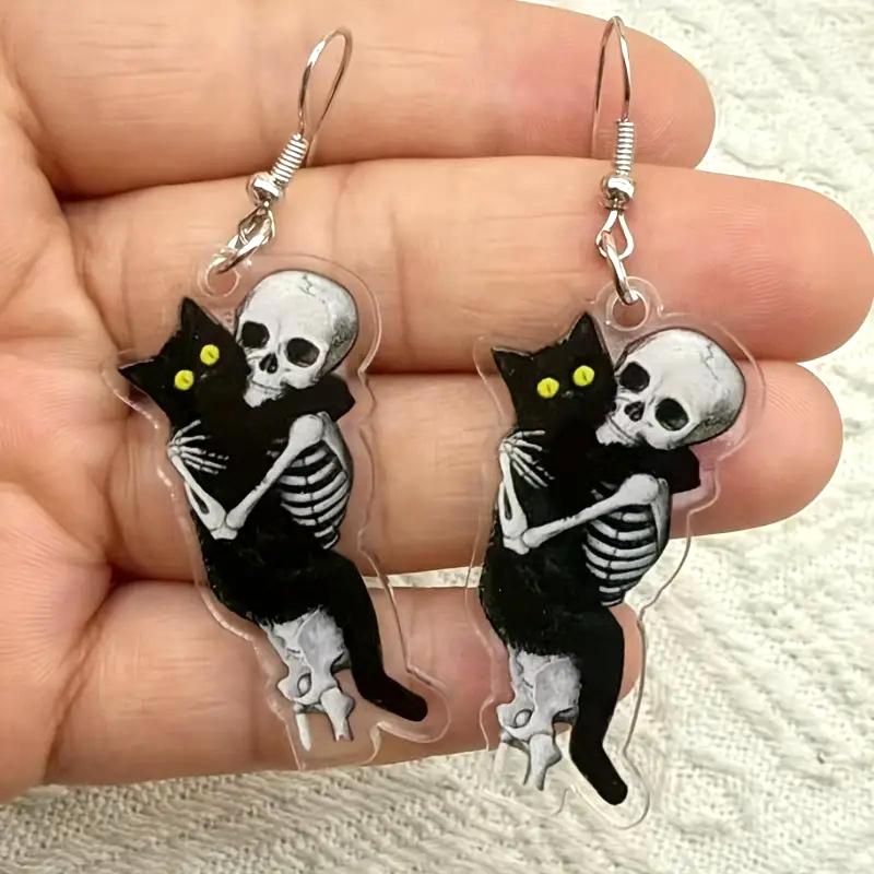 🖤 Skeleton & Black Cat Halloween Earrings