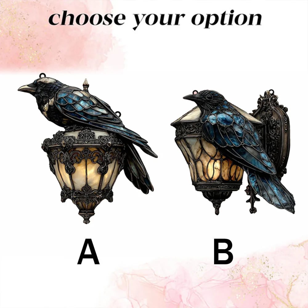🐦⬛Exquisite Black Crow Lantern Decorative Suncatcher – Faux Stained Halloween Crow(3D)