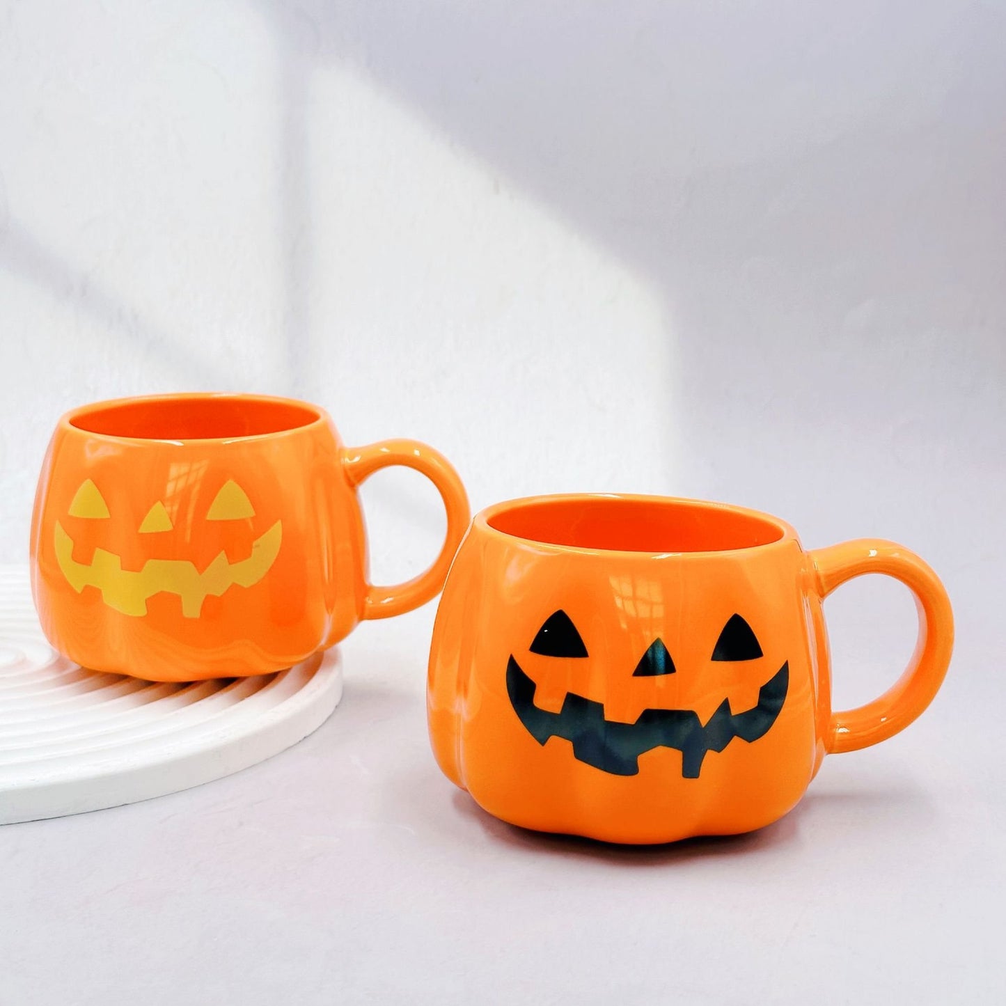 👻Halloween Mugs Set - Black Pumpkin & White Ghost Ceramic Coffee Cups 🎃