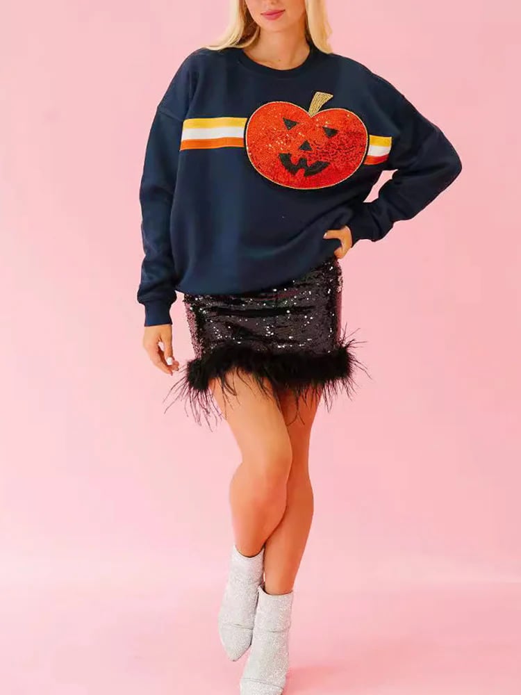 🎃Halloween Sequin Pullover Long Sleeve Sweatshirts Tops