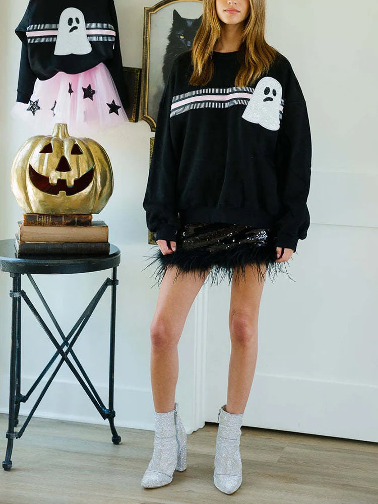 🎃Halloween Sequin Pullover Long Sleeve Sweatshirts Tops