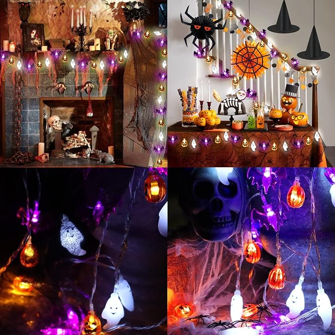 š2025 Halloween Hot Saleā”Halloween LED Light String - 10ft Battery-Powered Fairy Lights with Ghosts, Pumpkins, Spiders & Skulls for Indoor/Outdoor Decor