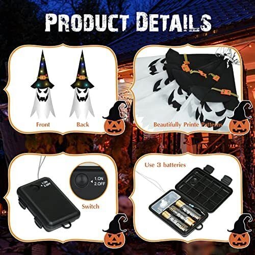 đź‘»Glowing Ghost Witch Hat Halloween Decorations - Outdoor Hanging Lighted Decor