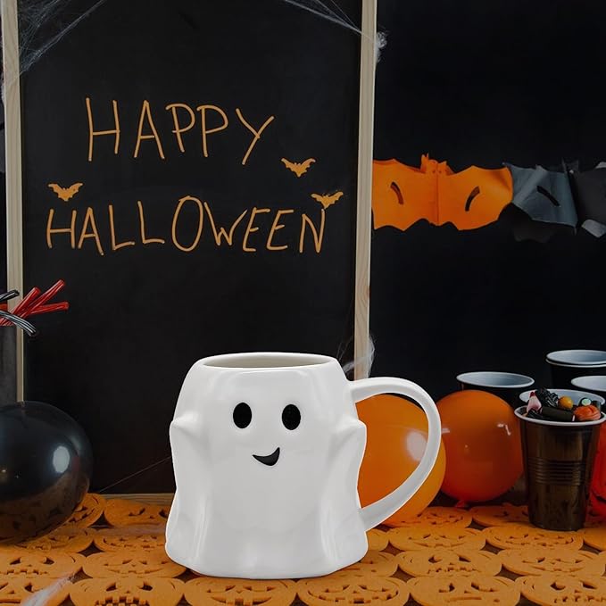 👻Halloween Mugs Set - Black Pumpkin & White Ghost Ceramic Coffee Cups 🎃