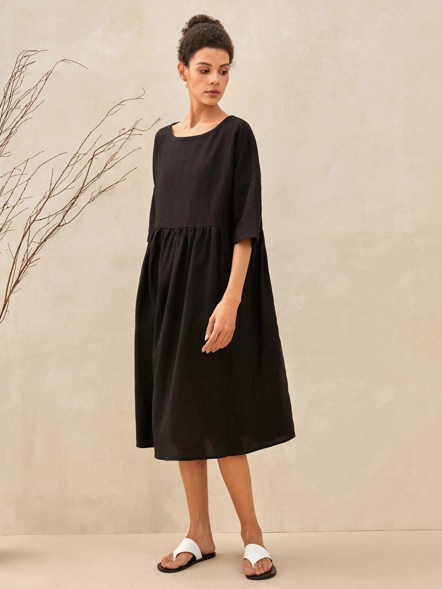 100% Linen A-Line Midi Dress VALENCIA