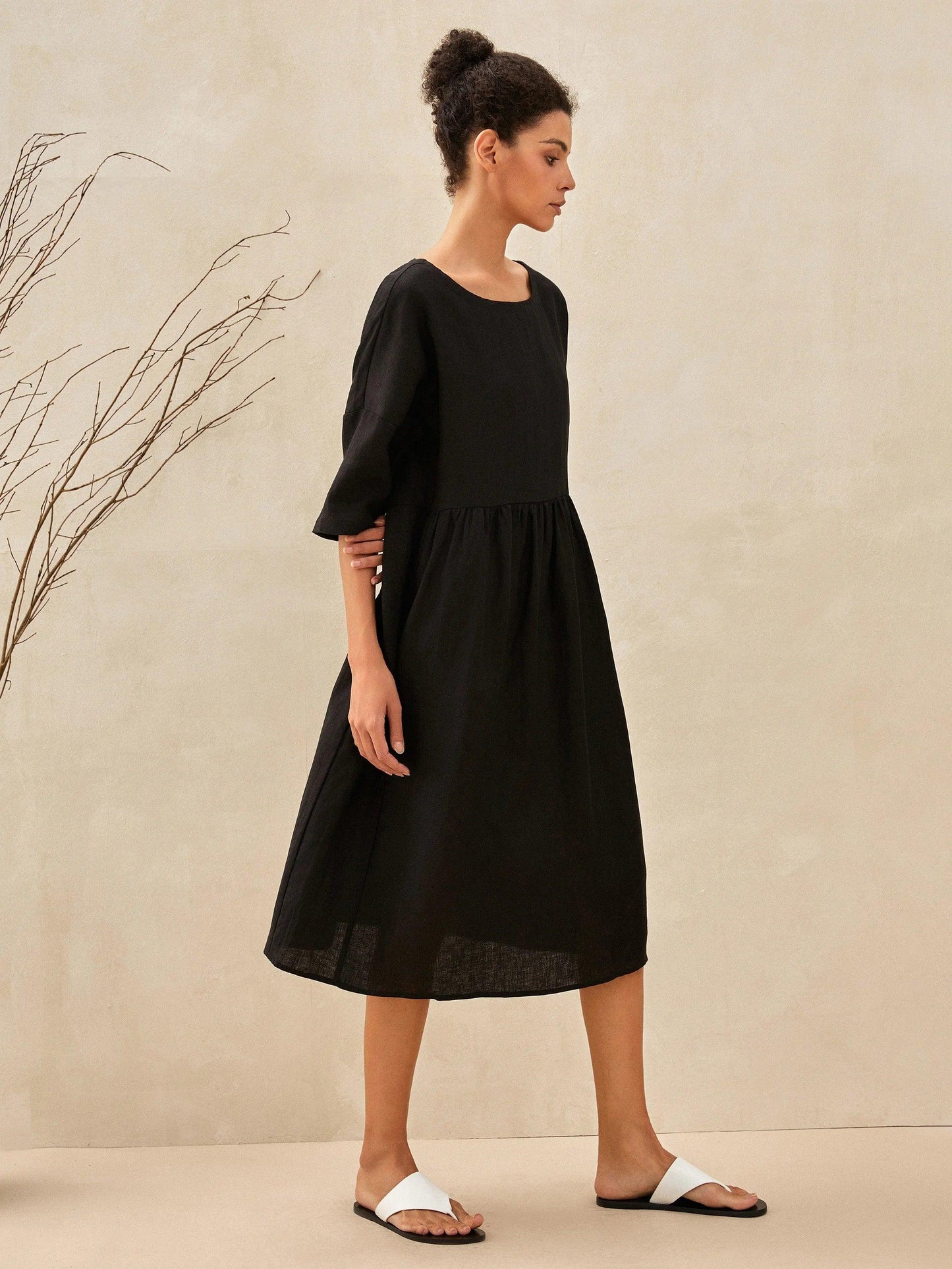 100% Linen A-Line Midi Dress VALENCIA