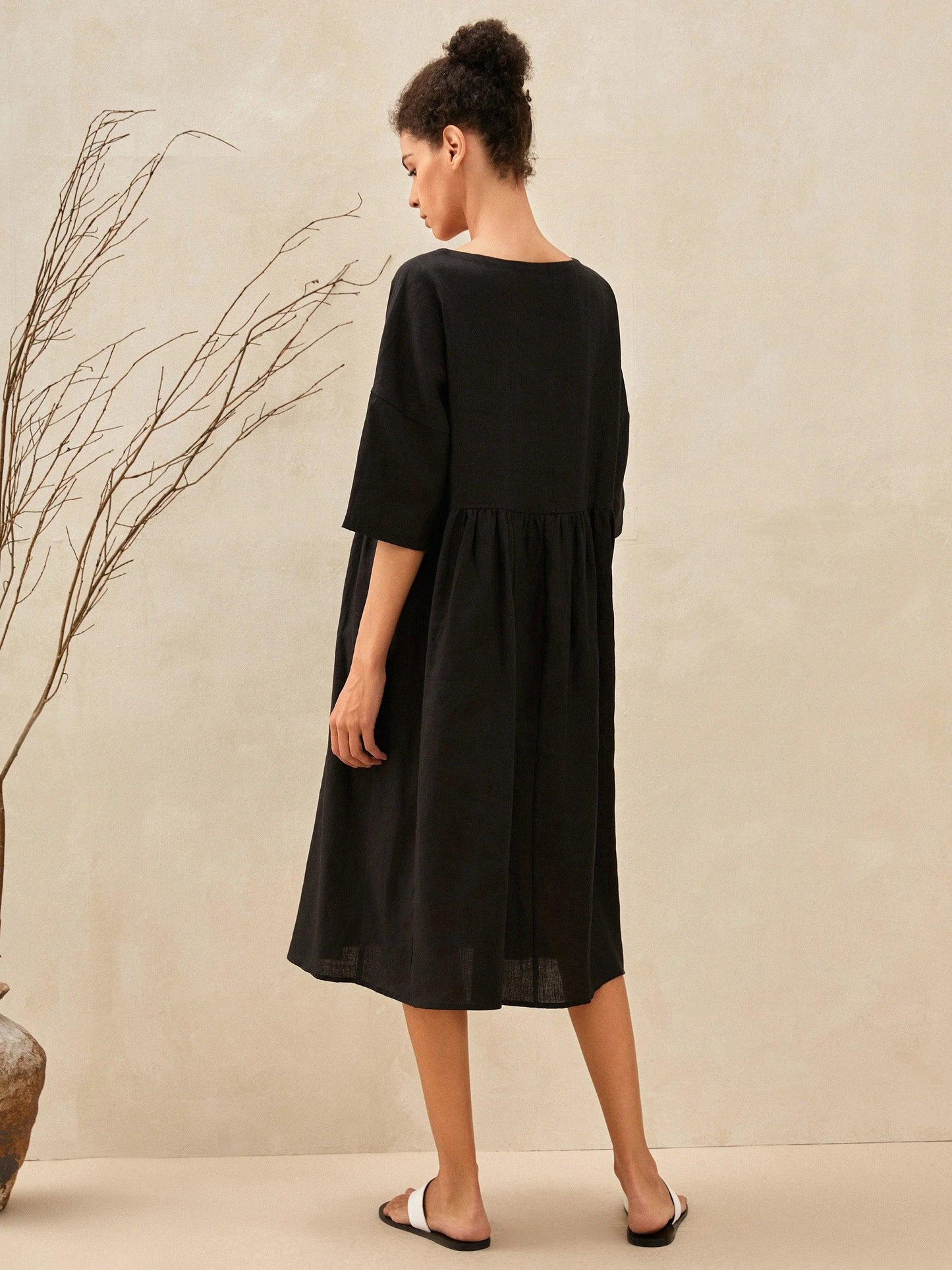 100% Linen A-Line Midi Dress VALENCIA