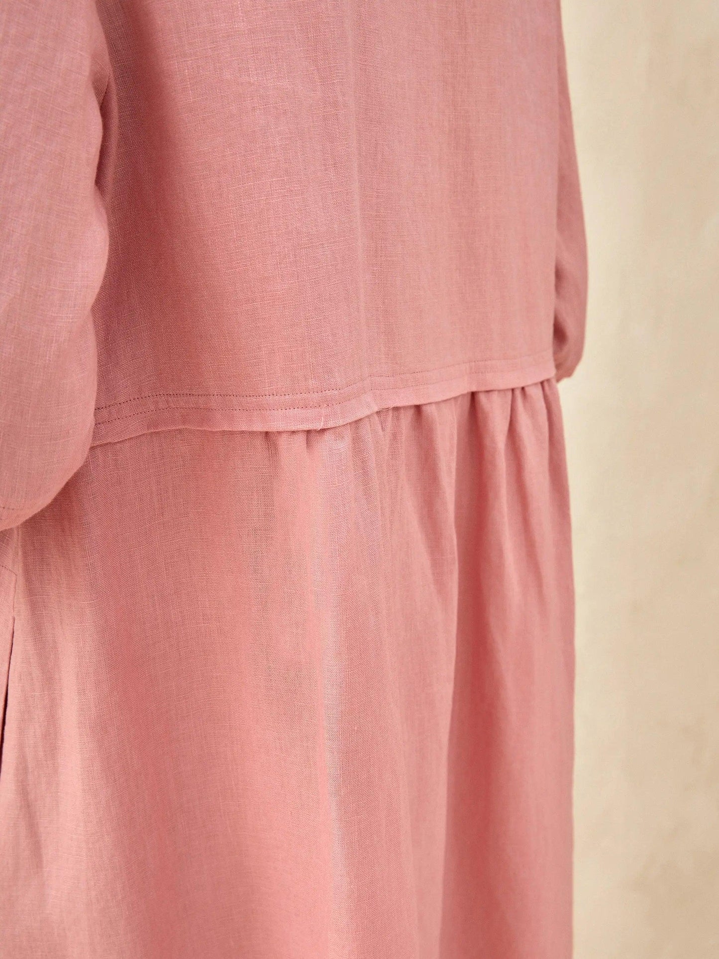 100% Linen Loose Fit Button Waist Gathered Maxi Dress LUNA