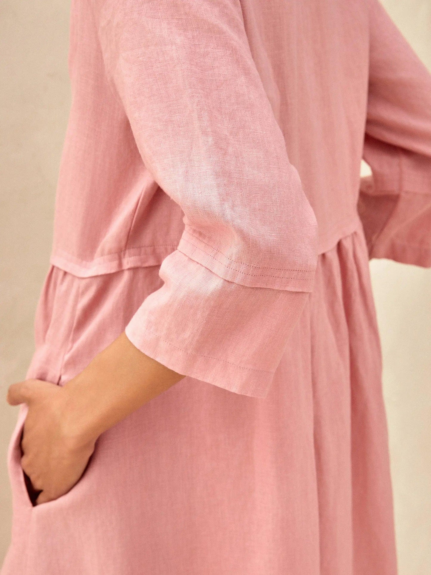 100% Linen Loose Fit Button Waist Gathered Maxi Dress LUNA
