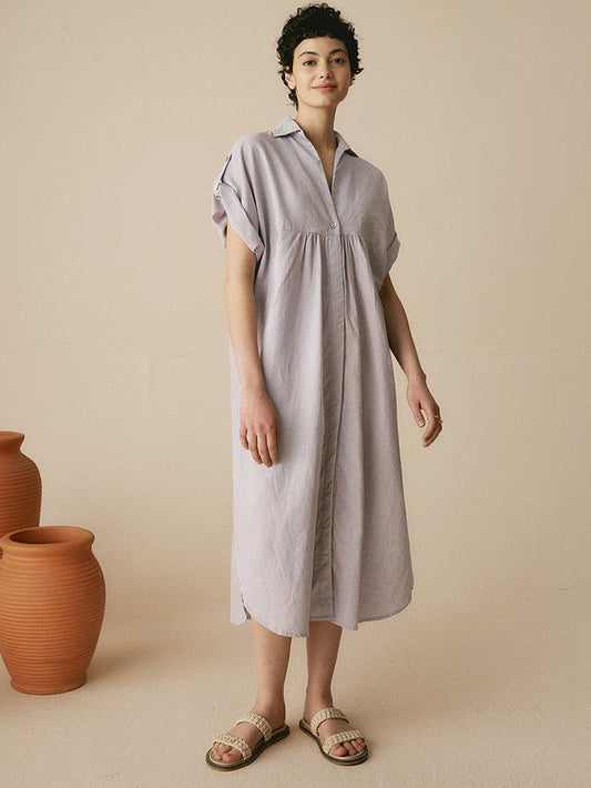Linen Short Sleeve Loose Temperament Shirt Dress