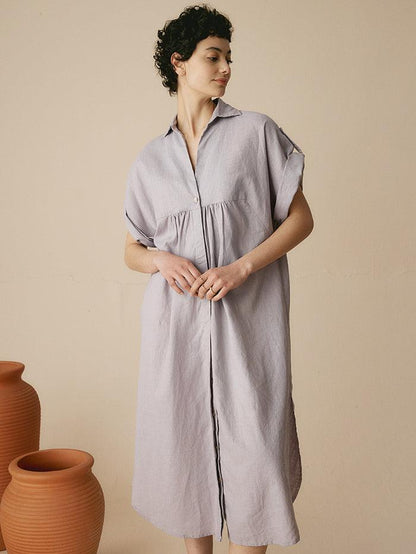 Linen Short Sleeve Loose Temperament Shirt Dress