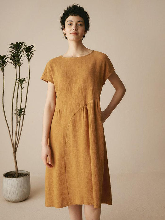 Linen Cap-Sleeve Textured Washed Midi Dress ALICE