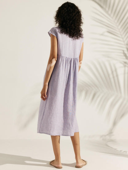 100% Linen Cap Sleeve Washed Maxi Dress JOAN