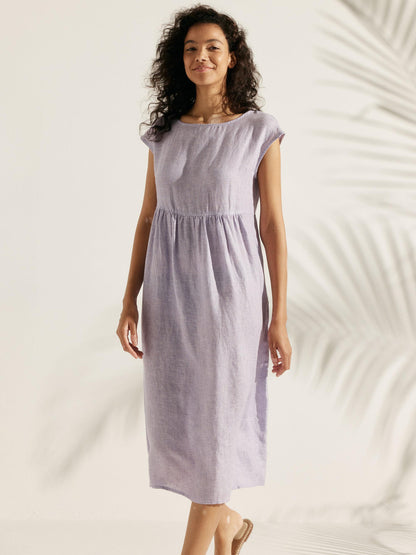 100% Linen Cap Sleeve Washed Maxi Dress JOAN