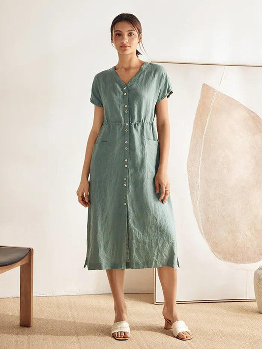 100% Linen Buttoned Dress ESTELLE