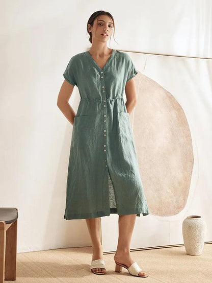100% Linen Buttoned Dress ESTELLE