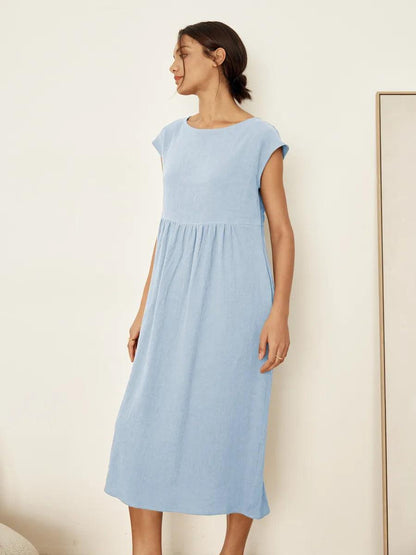 100% Linen Cap Sleeve Washed Maxi Dress JOAN