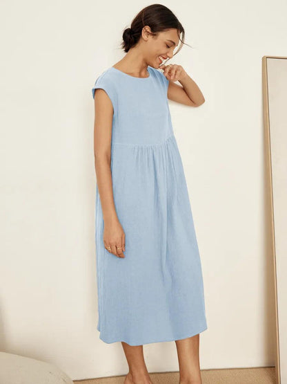 Linen Gingham Checked Cap Sleeve Washed Maxi Dress