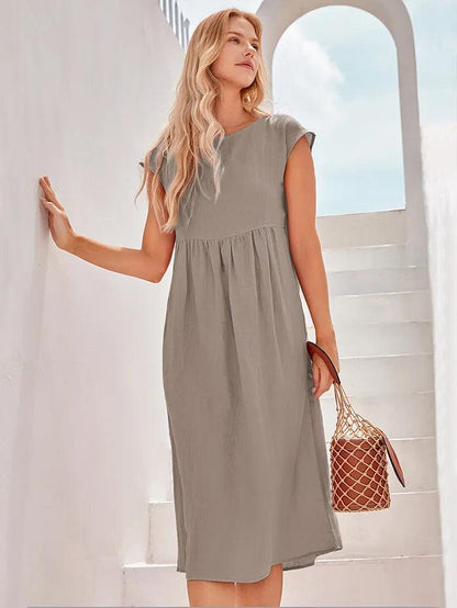 Linen Striped Cap Sleeve Washed Maxi Dress