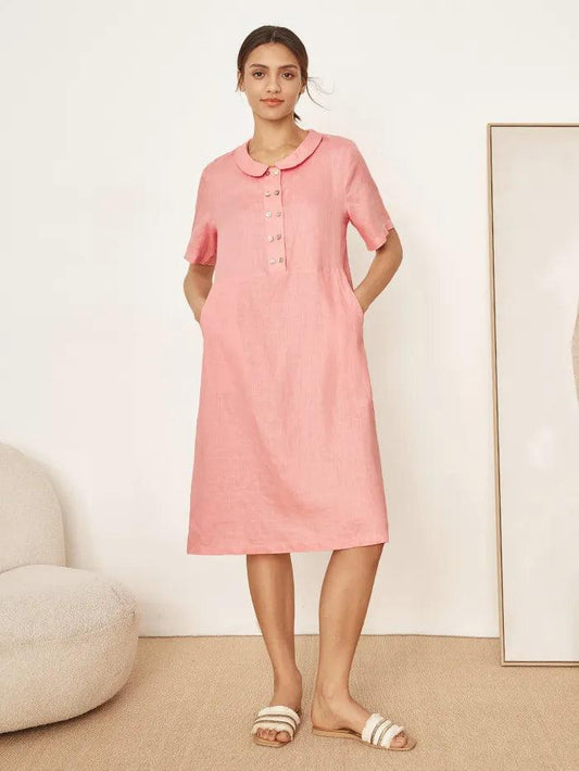 100% Linen Peter Pan Collar Dress KIKI