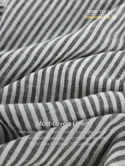 100% Linen Striped Elastic-Waist Midi Dress ARIA