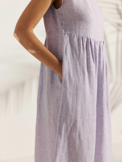 100% Linen Cap Sleeve Washed Maxi Dress JOAN