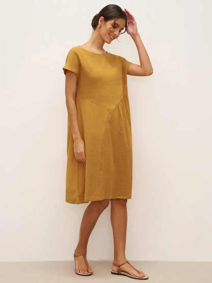 Linen Cap-Sleeve Textured Washed Midi Dress ALICE