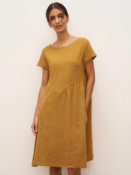 Linen Cap-Sleeve Textured Washed Midi Dress ALICE